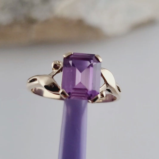 14K Yellow Gold Purple Sapphire Cocktail Ring Size 5, Solid Gold 👌🎁