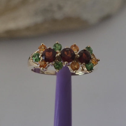 ❤️14k Size 7.75 Lovely Solid Yellow Gold Multi-Gemstone Cocktail Ring!