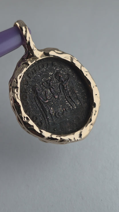 Vintage 14K Solid Gold Ancient Roman Coin Pendant – Handmade very solid Bezel