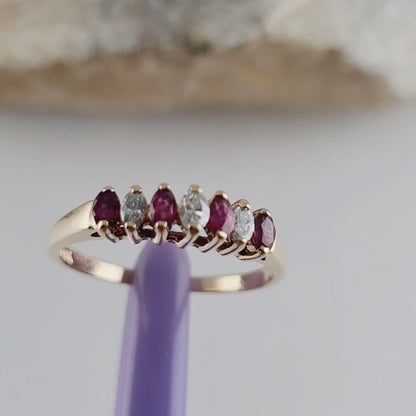 14K Yellow Gold Rubies and Diamonds Band Ring Size 6, Solid Gold