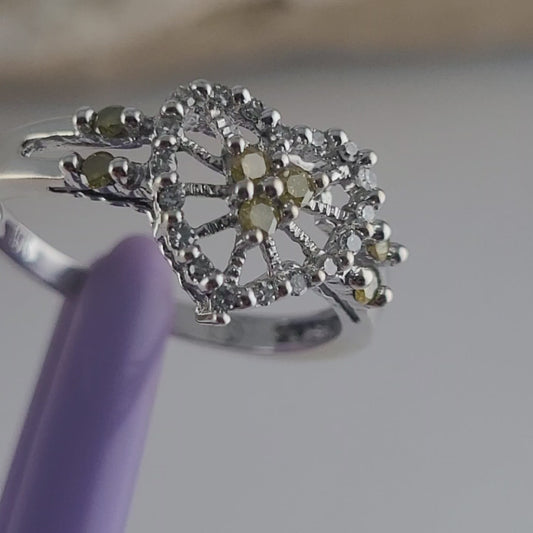 10K White Gold Heart-Shaped Genuine Diamonds Ring Size 7 - Solid Gold