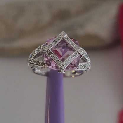 ❤️14k Size 4.75 Fancy Solid White Gold Pink Ice and Diamonds Ring!