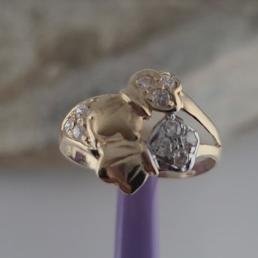 18K Yellow Gold White Tourmaline Cocktail Ring Size 7.75, Solid Gold