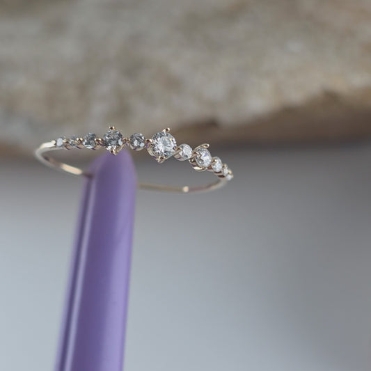 14K Yellow Gold Tiara Cubic Zirconia Dainty Ring Size 8 - Solid Gold