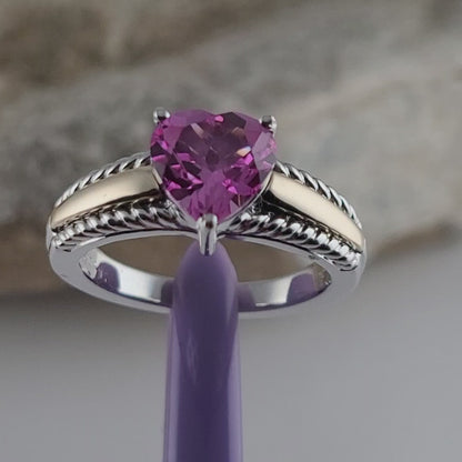 925 Sterling Silver and 10K Yellow Gold Pink Sapphire Ring Size 7