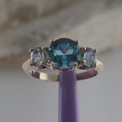10K Yellow Gold Blue Topaz and Aquamarine Ring Size 6.5, Solid Gold