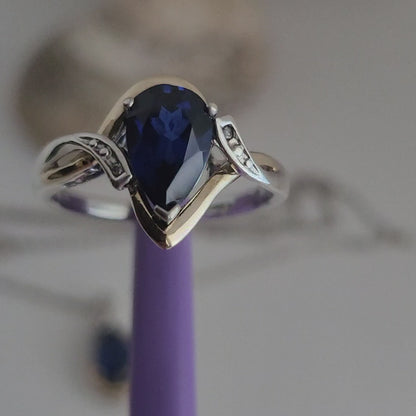 ❤️Sterling Silver & Solid Gold Sapphire and Diamond Set – Ring (Size 6.75), Necklace & Pendant!