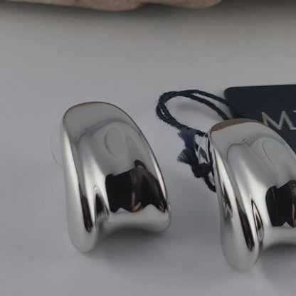 Milor 14K White Gold Over Resin Core Modern Puffy Earrings – Made in Italy