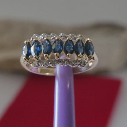 14K Yellow Gold Sapphires and Diamonds Ring Size 7 Solid Gold
