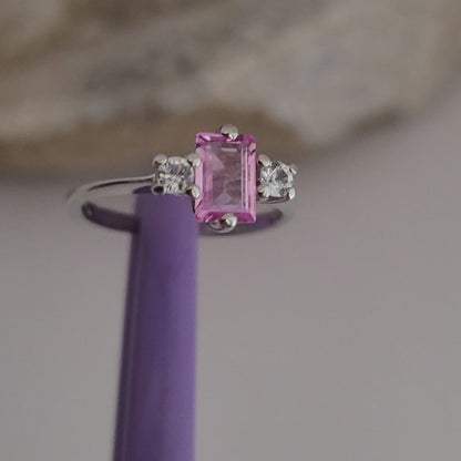 10k Size 4.75 Fancy Solid White Gold Pink Sapphire and White Aquamarine Ring