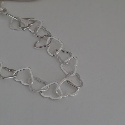 ♥️Sterling Silver Delicate Italian Heart-Shaped Link Bracelet, Beautiful