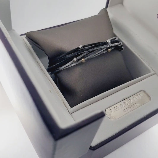 Charriol Genève Steel 10-Row Cable Bangle Bracelet with 18K Yellow Gold Accents – 6.75” Wrist