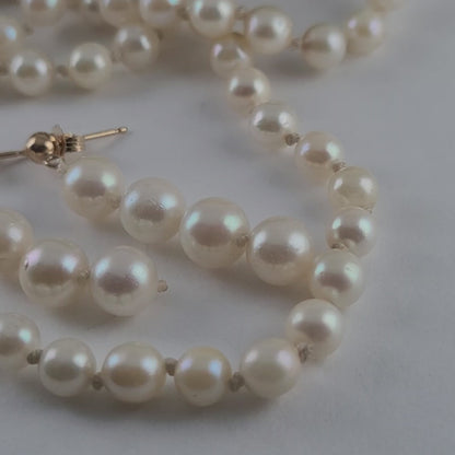 Vintage Freshwater Pearl Necklace & Earrings Set – 14K Yellow Gold Clasp, Posts & Backs