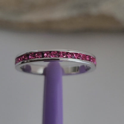 ♥️Size 8.75 Sterling Silver Swarovsky Pink Crystal Ring - Anillo De Plata