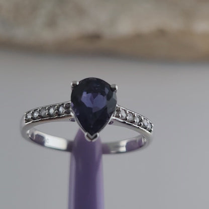 10K White Gold Blue Iolite and White CZ Ring Size 7 - Solid Gold