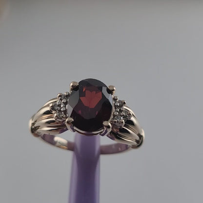 14K Yellow Gold Garnet and Genuine Diamonds Ring Size 5.5 - Solid Gold
