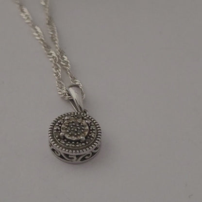 925 Sterling Silver Diamonds Pendant and Necklace Made in Italy