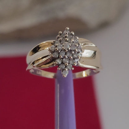 10k Size 8.75 Gorgeous Solid Yellow Gold Genuine Diamonds Cluster Ring!