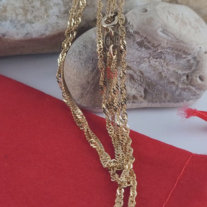 14K Yellow Gold Singapore Link Chain Necklace 24" - Solid Gold