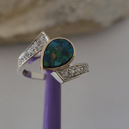 ❤️925 Size 7.75 Precious Sterling Silver and Solid Yellow Gold Topaz, and Mosaic Opal Ring!