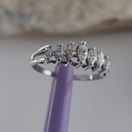 14K White Gold White Genuine Diamonds Tiara Ring Size 8 - Solid Gold