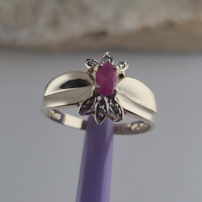 10K Yellow Gold Ruby and Genuine Diamonds Ring Size 6 - Solid Gold