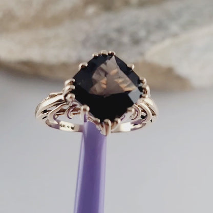 14K Yellow Gold Smoky Topaz Ring Size 9, Solid Gold