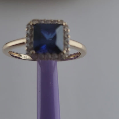 10K Yellow Gold with Blue and White Sapphires Cocktail Ring Size 6, Solid Gold