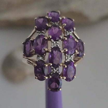 ❤️14k Size 6.75 Gorgeous Solid Yellow Gold Amethyst and Diamond Ring!