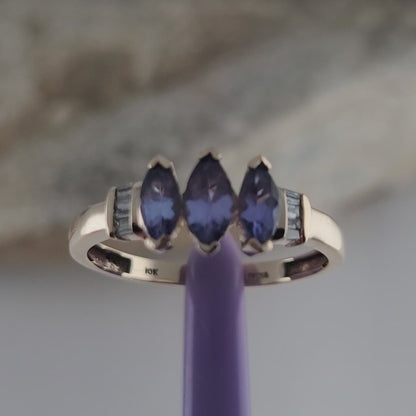 10K Yellow Gold Tanzanite and Diamonds Ring Size 8, Solid Gold!