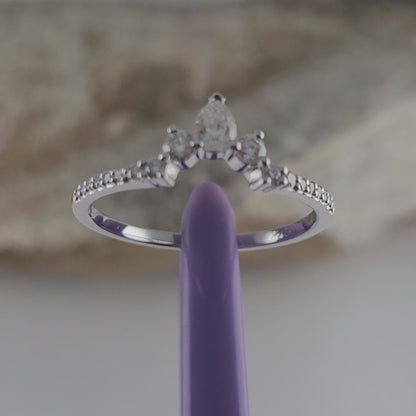 14K White Gold Genuine Diamonds Tiara Design Ring Size 8, Solid Gold