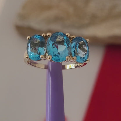 10K Yellow Gold Blue Topaz Ring Size 7 Solid Gold
