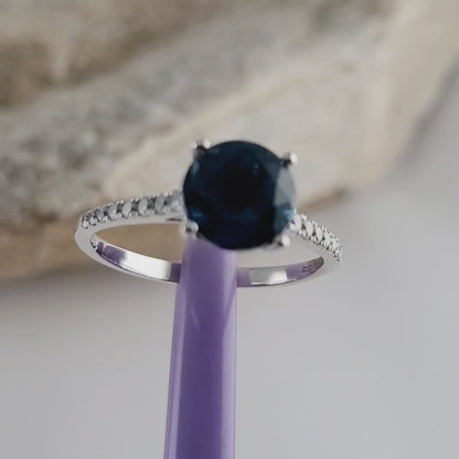 EFFY 14K White Gold London Blue Topaz & Diamond Ring Size 8.25 - Like New