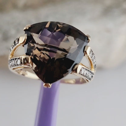 14K Yellow Gold Le Vian Smoky Topaz and Genuine Vanilla Diamonds Cocktail Ring Size 7.5 - Solid Gold!