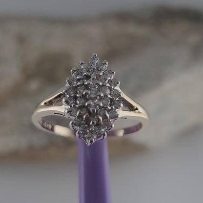10K Size 7.25 Solid Yellow Gold Genuine Diamonds Cluster Ring