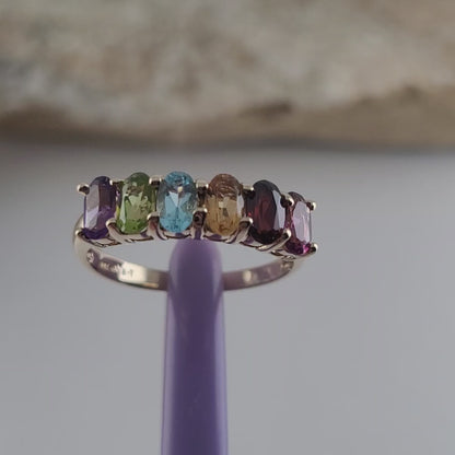 14K Yellow Gold Multi-Gemstone Band Ring Size 6.5 - Solid Gold