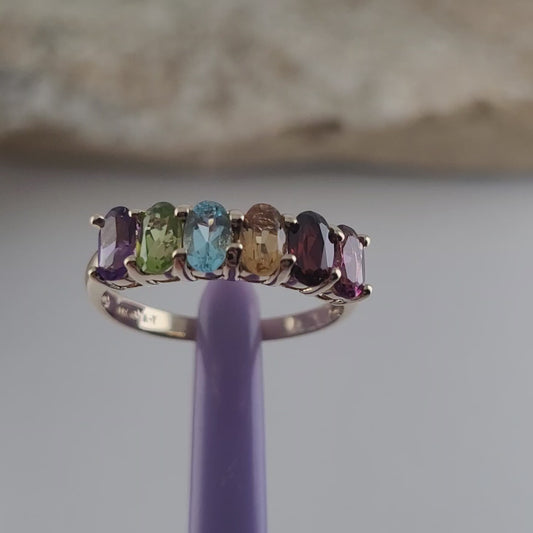 14K Yellow Gold Multi-Gemstone Band Ring Size 6.5 - Solid Gold