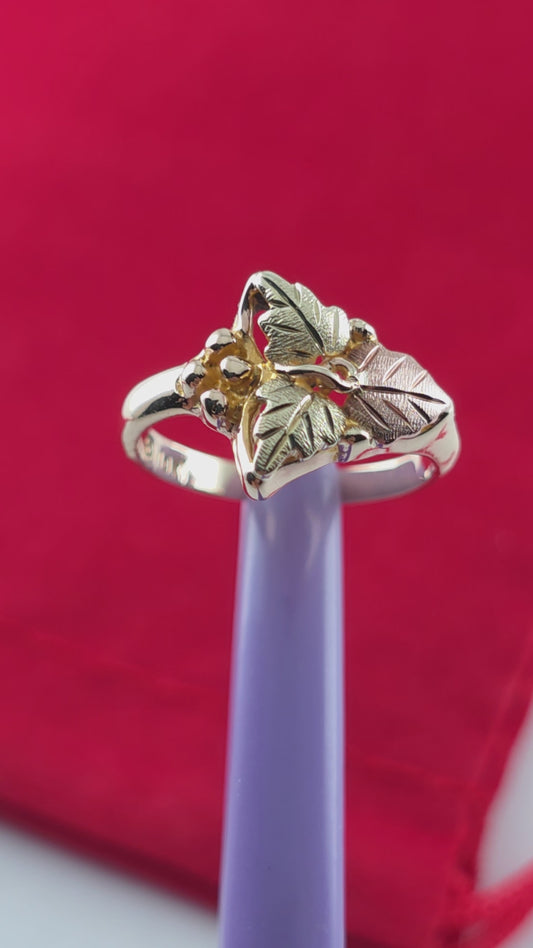 10K Yellow and Rose Gold Black Hills Leaves Ring Size 3, Solid Gold!