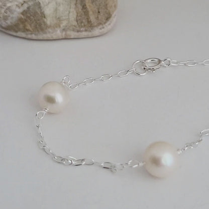 ♥️Sterling Silver 8mm Freshwater Near Round White Pearl