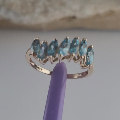 10K Yellow Gold Blue Topaz Wavy Design Ring Size 6.75 - Solid Gold
