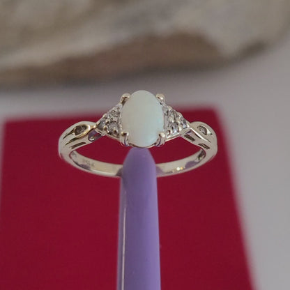 10k Size 6.5 Beautiful Solid Yellow Gold Opal Gemstone and Genuine Diamond Ring!