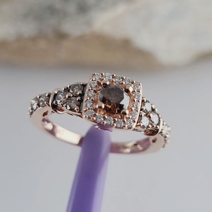 Le Vian 14K Rose Gold Diamond Ring Size 6.5, CTW Natural White & Chocolate Brown Diamonds