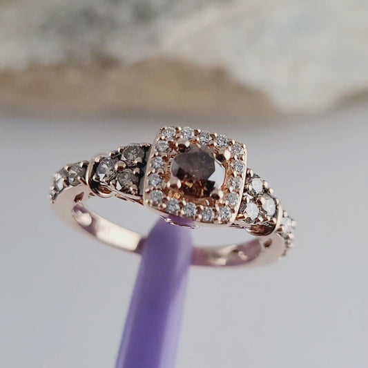 Le Vian 14K Rose Gold Diamond Ring Size 6.5, CTW Natural White & Chocolate Brown Diamonds