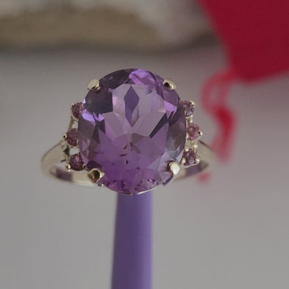 ❤️14k Size 11 Gorgeous Solid Yellow Gold Amethyst and Tourmaline Cocktail Ring!