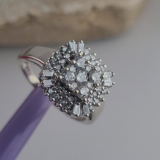Effy 14K White Gold Genuine Natural Diamonds Cluster Ring Size 7 -Solid Gold