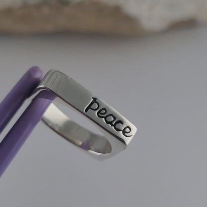 925 Sterling Silver and 14K Solid Gold “Peace” Square Ring Size 6.75