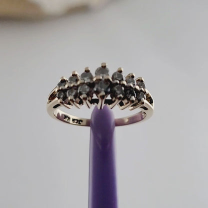 10K Yellow Gold Genuine Diamonds Tiara Design Ring Size 6, Solid Gold