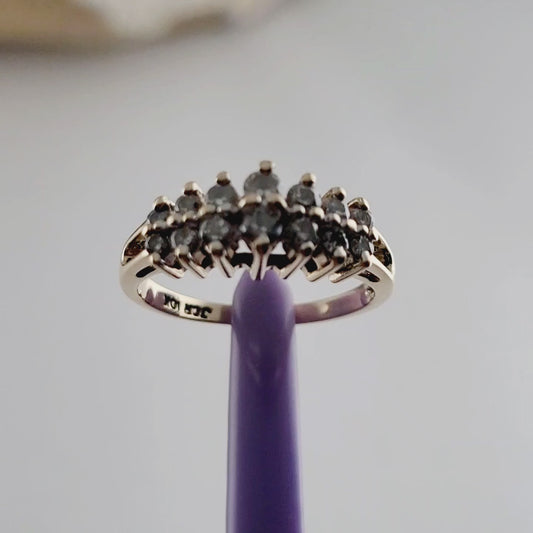 10K Yellow Gold Genuine Diamonds Tiara Design Ring Size 6, Solid Gold