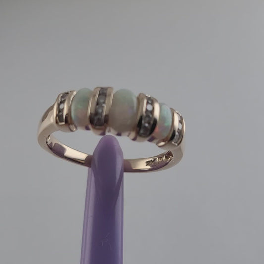 14K Yellow Gold Fire Opal and Genuine Diamonds Ring Size 7 - Solid Gold
