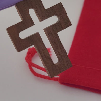 18K Yellow Gold Bail & Roman Wood Cross – Made in Italy